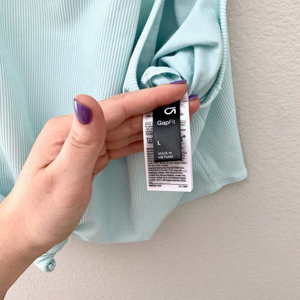 Gap GapFit Ribbed Blackout Twist-Knot Cropped Sports Bra Aqua Size L - Picture 8 of 9